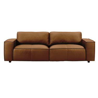Clayton 93 Inch Top Grain Genuine Leather Sofa with Track Arms In Ochre