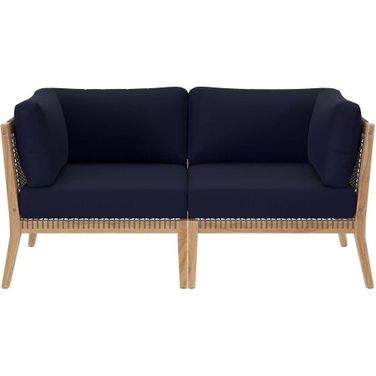 Clearwater Outdoor Patio Teak Wood Loveseat In Gray Navy