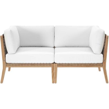 Clearwater Outdoor Patio Teak Wood Loveseat In Gray White
