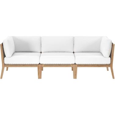 Clearwater Outdoor Patio Teak Wood Sofa In Gray White