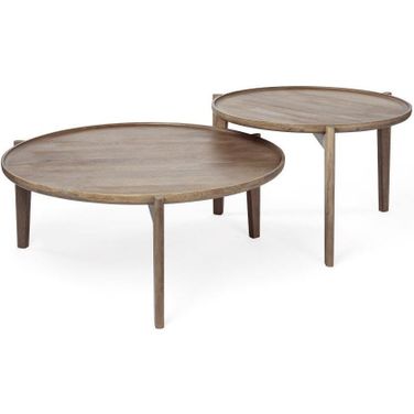 Cleaver 40 Inch And 31 Inch Round Brown Solid Wood Nesting Coffee Tables Set of 2