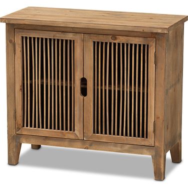 Clement Rustic Transitional Medium Oak Finished 2-Door Wood Spindle Accent Storage Cabinet