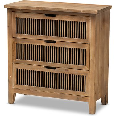 Clement Rustic Transitional Medium Oak Finished 3-Drawer Wood Spindle Chest