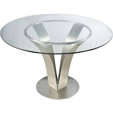 Cleo Contemporary Dining Table In Stainless Steel with Clear Glass