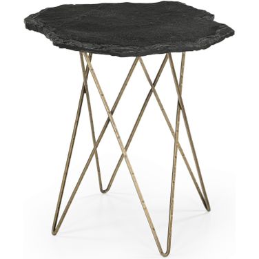Cleo Round Accent Table In Antique Brass and Black Slate
