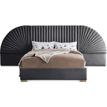 Cleo Velvet Queen Bed In Grey