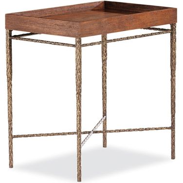 Cleve Chairside Tray Table In Rustic Walnut and Antique Bronze