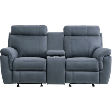Clifton Blue Double Glider Reclining Loveseat With Center Console