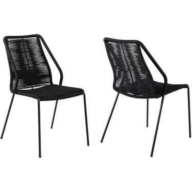 Clip Indoor Outdoor Stackable Steel Dining Chair Set of 2 with Black Rope