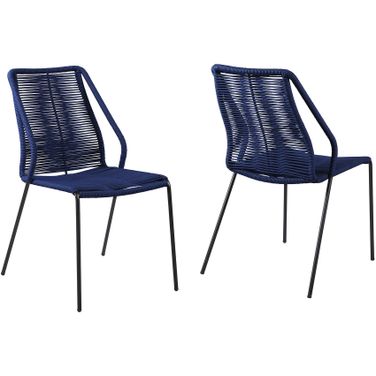 Clip Indoor Outdoor Stackable Steel Dining Chair Set of 2 with Blue Rope