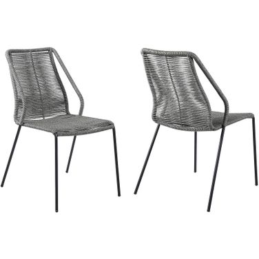 Clip Indoor Outdoor Stackable Steel Dining Chair Set of 2 with Gray Rope