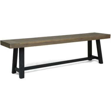 Cloud Outdoor Bench with Acacia Wood Frame and Slat Panel Design In Sandblast Grey and Black