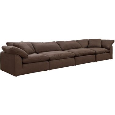 Cloud Puff Brown 4 Piece Slipcovered Modular Sectional Sofa