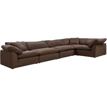 Cloud Puff Brown 5 Piece Slipcovered Modular Sectional Sofa