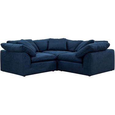 Cloud Puff Navy Blue 3 Piece Slipcovered Modular Sectional Small L Shaped Sofa
