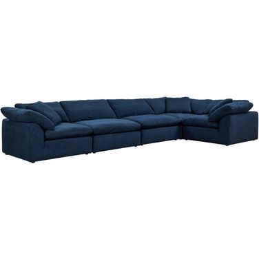 Cloud Puff Navy Blue 5 Piece Slipcovered Modular Sectional Sofa