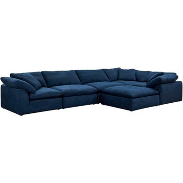 Cloud Puff Navy Blue 6 Piece Slipcovered Modular L Shaped Sectional Sofa with Ottoman