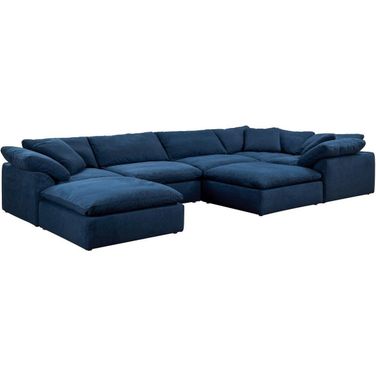 Cloud Puff Navy Blue 7 Piece Slipcovered Modular Sectional Sofa with Ottomans