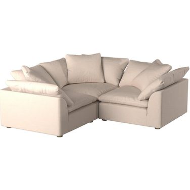 Cloud Puff Tan 3 Piece Slipcovered Modular Sectional Small L Shaped Sofa