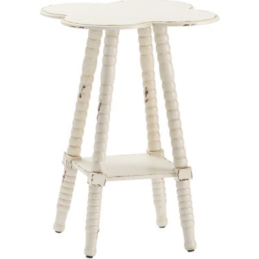Clover Shaped Fir Wood Distressed Accent Table In White
