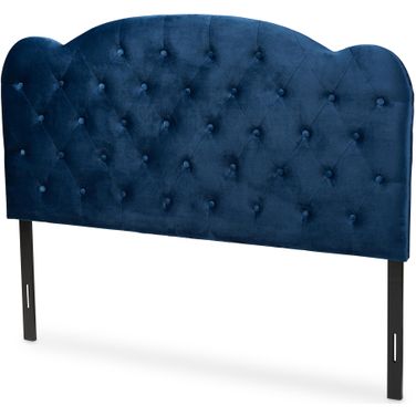 Clovis Velvet Fabric Upholstered Queen Headboard In Navy Blue