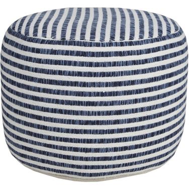 Clyvo Striped Hand-Woven All-Natural Cotton Ottoman Pouf In Blue and White