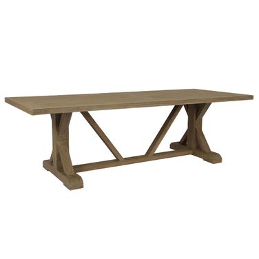 Coastal Teak 94" Trestle Dining Table in Light Wood