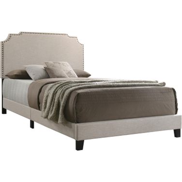 Tamarac Upholstered Nailhead Queen Bed Beige