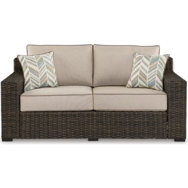 Coastline Bay Outdoor Loveseat With Cushion In Brown