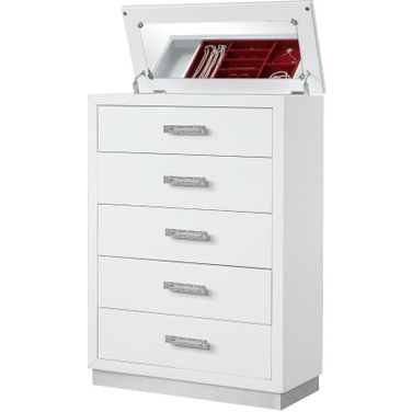 Coco Chest With Mirror Lid On Top Made With Wood In Milky White