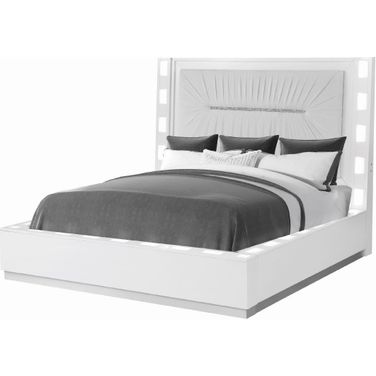 Coco Led Queen Size Bed Made With Wood In Milky White Color