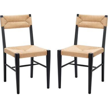 Cody Rattan Dining Chair Set of 2 In Black And Natural