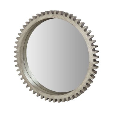 Cog 44 Inch Wood Round Frame Mirror In Gray