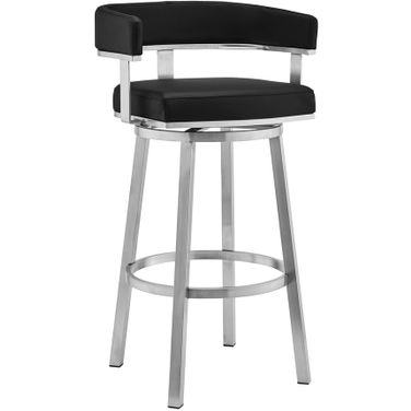 Cohen 26 Inch Black Faux Leather and Brushed Stainless Steel Swivel Bar Stool