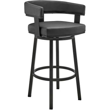 Cohen 30 Inch Bar Height Swivel Bar Stool In Black Finish and Black Faux Leather
