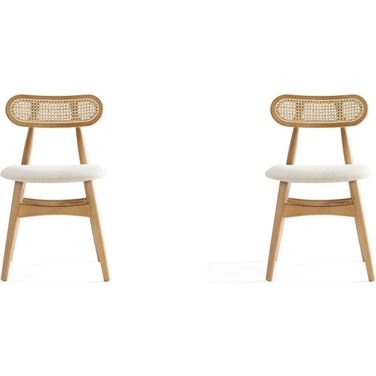 Colbert Dining Chair In Nature And Cane With Oatmeal Upholstered Seating Set of 2