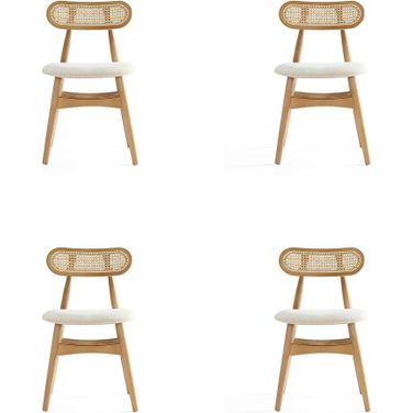 Colbert Dining Chair In Nature And Cane With Oatmeal Upholstered Seating Set of 4