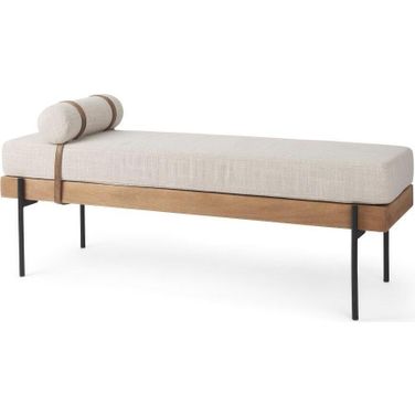 Colburne Cream Fabric With Brown Wood Bench