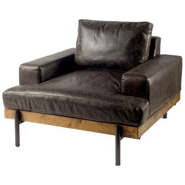 Colburne I Leather Body Wood And Iron Frame Club Chair In Black and Brown
