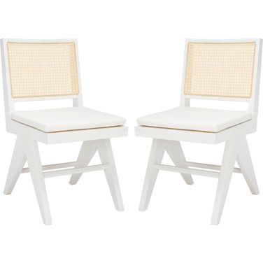 Colette Rattan Dining Chair Set of 2 In White and Natural