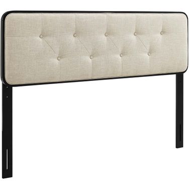 Collins Tufted King Fabric and Wood Headboard In Black Beige
