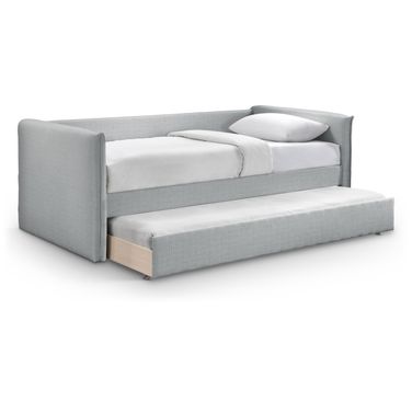 Colton Textured Fabric Twin Daybed In Grey Linen