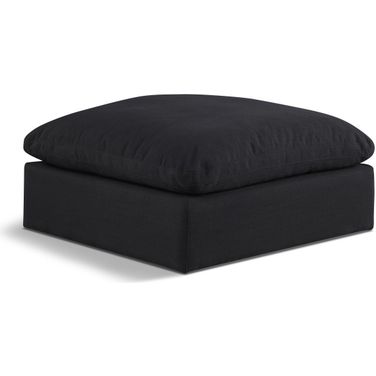Comfy Linen Textured Fabric Modular Ottoman In Black