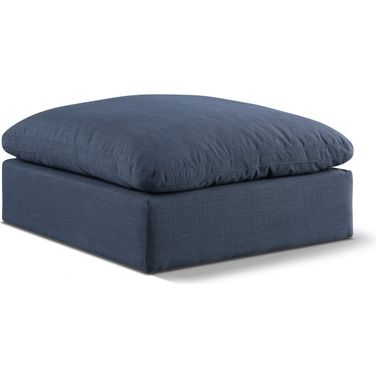 Comfy Linen Textured Fabric Modular Ottoman In Navy