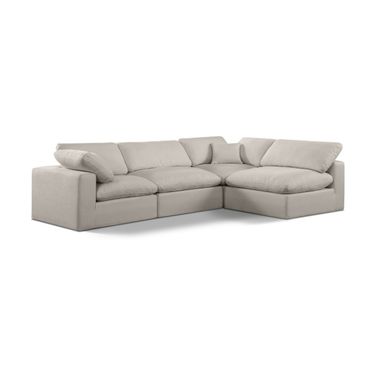Comfy Linen Textured Fabric 4 Piece Modular Sectional In Beige