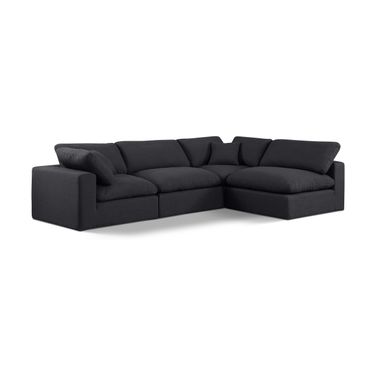 Comfy Linen Textured Fabric 4 Piece Modular Sectional In Black