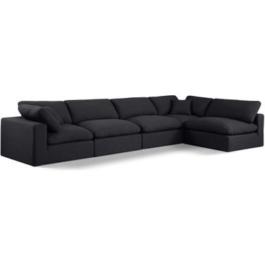 Comfy Linen Textured Fabric 5 Piece Modular Sectional In Black