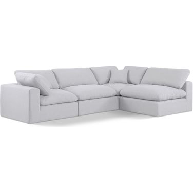 Comfy Linen Textured Fabric 4 Piece Modular Sectional In White