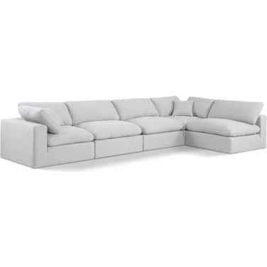 Comfy Linen Textured Fabric 5 Piece Modular Sectional In White