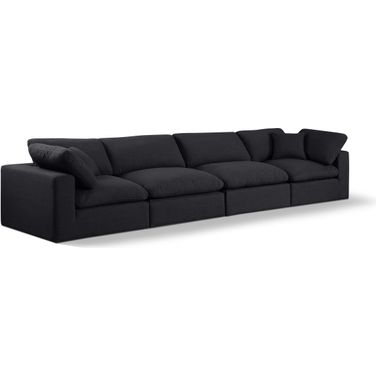 Comfy Linen Textured Fabric 4 Seater Modular Sofa with Arm Support In Black